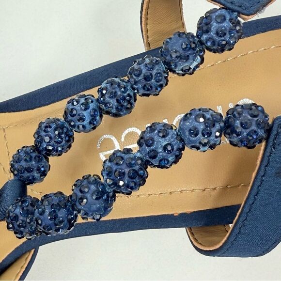 J. Renee NIMAH Navy Blue Sparkle Bead Pointed Toe T Strap Slingback Heels - Picture 15 of 16